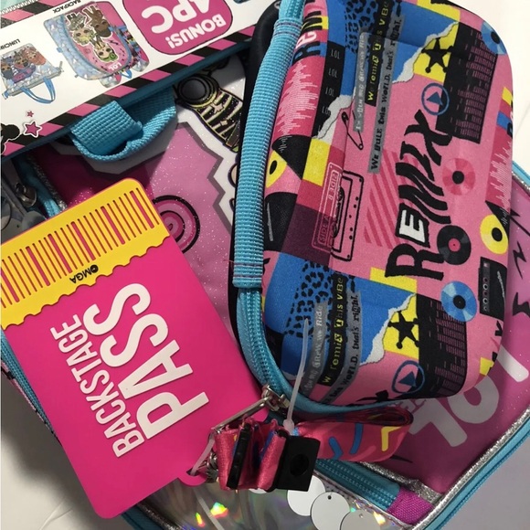 New L.O.L. Surprise! Remix 4pc. Pink Backpack 17” Lunch bag Lanyard Zip Case NWT - Picture 9 of 10